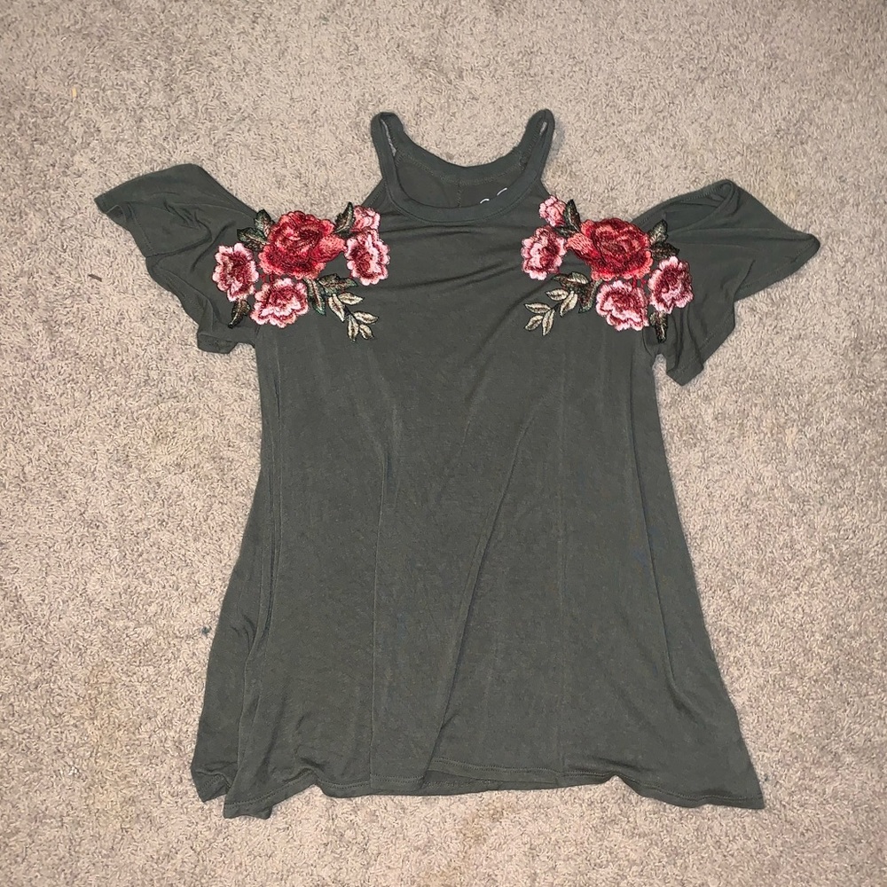 off the shoulder floral shirt